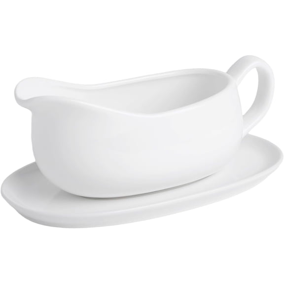 Ceramic Gravy Boat with Saucer Tray - 17 oz Sauce Boat Server for Gravy,Broth,Black Pepper,Salad Dressing,Creamer - Spill-Resistant Design, Lead-Free &Oven/Microwave/Dishwasher Safe