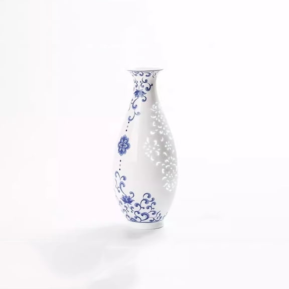 Ceramic Guanyin Vase Blue and White Exquisite Carved Vase New Chinese Style Living Room Decoration Tea Table Decoration