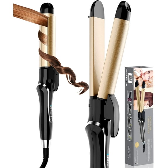 Ceramic Hair Straightener and Curler 2 in 1 - Curling Iron 1.25 In , Adjustable Temp 450°F, Dual Voltage, Anti-Tangle Barrel for Salon Shine, Frizz-Free Curls & Straight Styles for All Hair