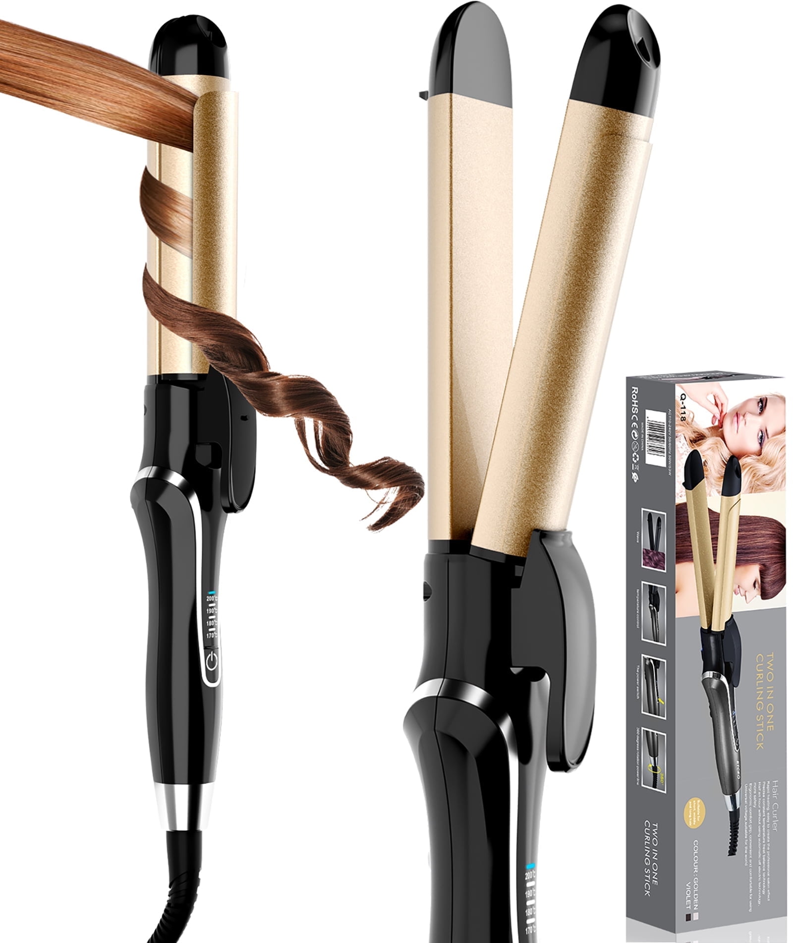 Ceramic Hair Straightener and Curler 2 in 1 - Curling Iron 1.25 In , Adjustable Temp 450F, Dual Voltage, Anti-Tangle Barrel for Salon Shine, Frizz-Free Curls & Straight Styles for All Hair