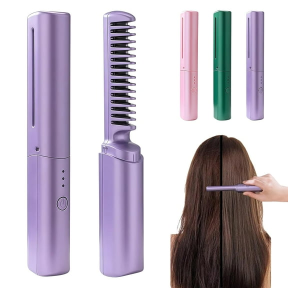 Ceramic Hairdressing Comb, 2-in-1 Heated Styler & Detangling Comb with 3 Temperature Settings, Cordless Straightening Comb for Frizz Control & Smooth Hair