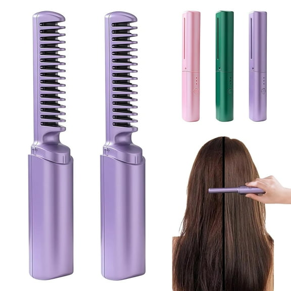 Ceramic Hairdressing Comb, 2-in-1 Heated Styler & Detangling Comb with 3 Temperature Settings, Cordless Straightening Comb for Frizz Control & Smooth Hair