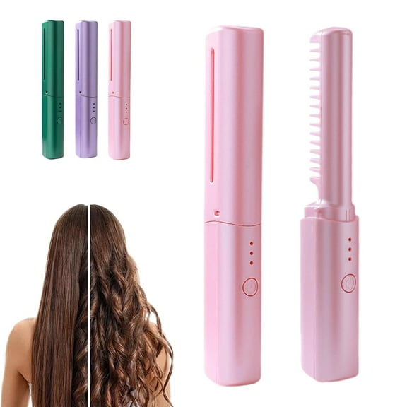 Ceramic Hairdressing Comb with 3 Heat Settings 130°C-180°C,7.28 in,for Straight & Curly Hair,Fast Heating,USB Rechargeable Cordless Design for Frizz-Free Smooth Hair and Travel Use