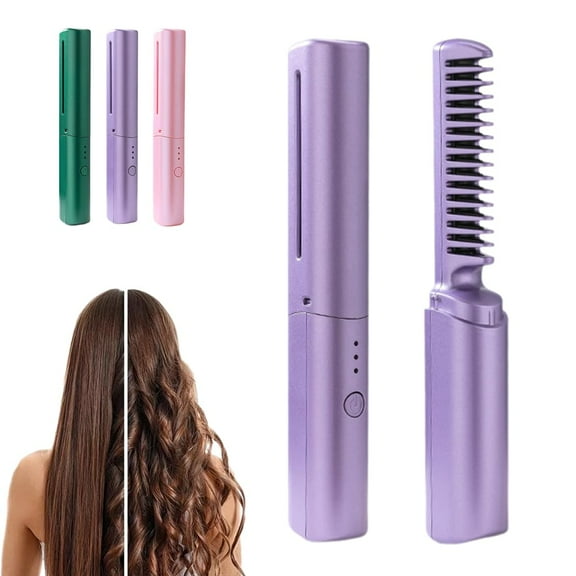Ceramic Hairdressing Comb with 3 Heat Settings 130°C-180°C,7.28 in,for Straight & Curly Hair,Fast Heating,USB Rechargeable Cordless Design for Frizz-Free Smooth Hair and Travel Use
