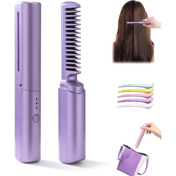 Ceramic Hairdressing Comb, Cedar and Ash Ceramic Comb, Smooth, Frizz-Free Hair Anytime, Anywhere, Latest Hairdressing Combs, Mini Dual Purpose Curling Iron, Cordless 2-in-1 Touch-Up Combs