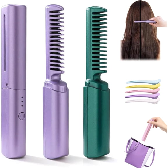Ceramic Hairdressing Comb, Cedar and Ash Ceramic Comb, Smooth, Frizz-Free Hair Anytime, Anywhere, Latest Hairdressing Combs, Mini Dual Purpose Curling Iron, Cordless 2-in-1 Touch-Up Combs