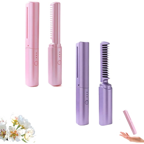 Ceramic Hairdressing Comb, Frizz-Free Hair Anytime, Cordless Portable Wireless 2-In-1 Hairs Dressing Combs, for Straight and Curly Hairs, Fast Heating