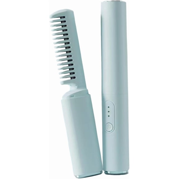 Ceramic Hairdressing Comb Wireless Straightening Comb, Light Blue Portable Ionic Styling Tool with 3 Heat Settings