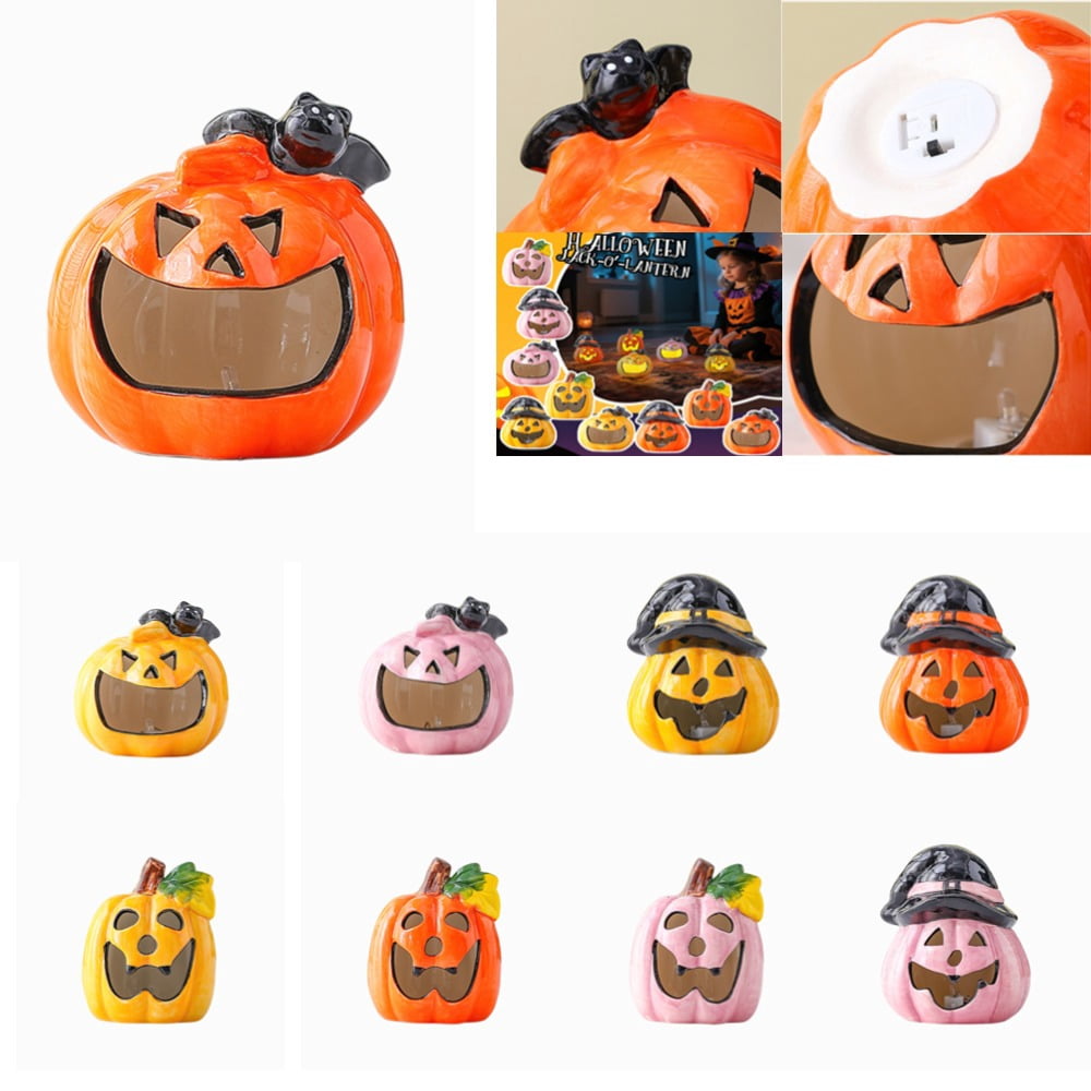 Ceramic Halloween Jack o Lantern Pumpkin, Pre-Lit LED Light Up Pumpkin ...