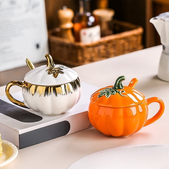 Ceramic Halloween Mug, Pumpkin Design Coffee Cup with Lid, High Value Holiday Drinkware, Seasonal Gift