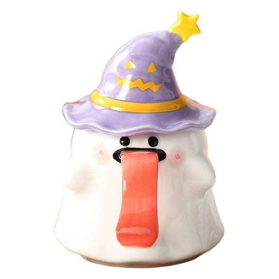 Ceramic Halloween Mug with Witch Hat Lid & Tongue Handle – 13 Oz Novelty Coffee Cup for Spooky Season, Cute Office & Home Décor Gift for Witches & Wizards