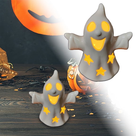 Ceramic Halloween Pumpkin Figurine - Intricate Details, LED Light, Durable, for Halloween Party/Home Decor