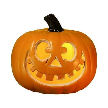 Ceramic Halloween Pumpkin Lantern with LED Light, 8-Inch Hand-Painted Jack-O'-Lantern for Indoor Decoration