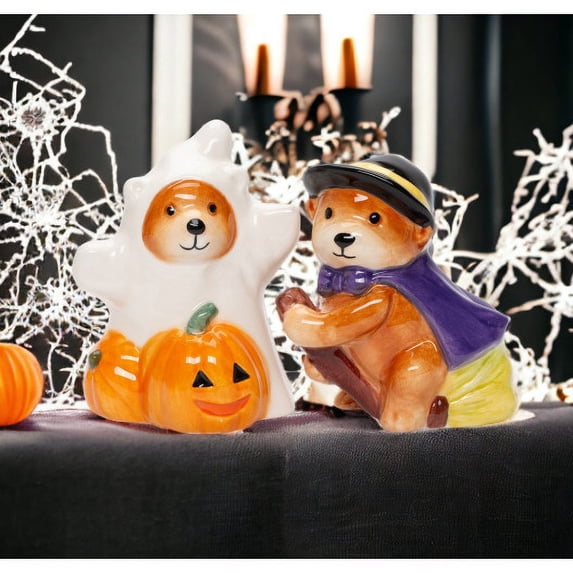 Ceramic Halloween Salt and Pepper Shakers Teddy Bear Witch Ghost