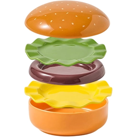 Ceramic Hamburger Plate Set, Stackable Funny Hamburger-Inspired Bowls and Plates, 4.1 inch Durable Tableware for Party Hosts Home Cooks and Kids