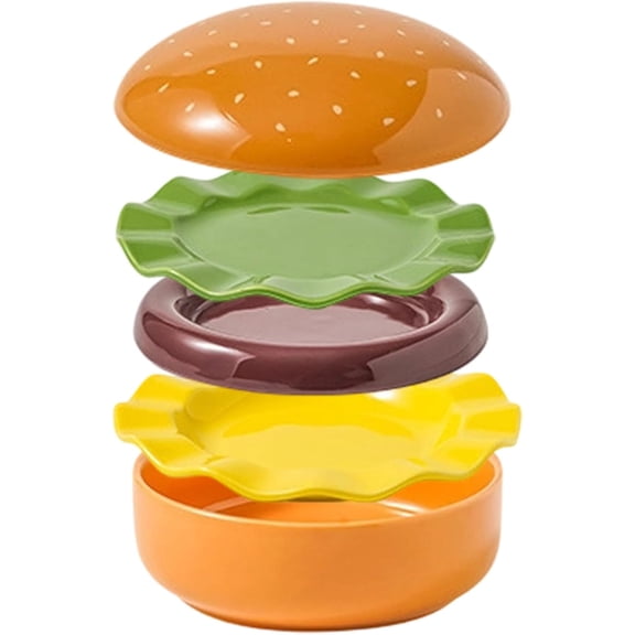 Ceramic Hamburger Plate Set, Stackable Funny Hamburger-Inspired Bowls and Plates, 4.1 inch Durable Tableware for Party Hosts Home Cooks and Kids