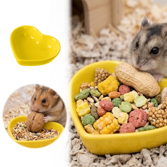 Ceramic Hamster Food Bowl Anti Turning Water Dish for Gerbil Hedgehog Small Animals 2.75x3.14 Inch Heart Shaped Bowl for Dwarf Hamster Drinking and Feeding