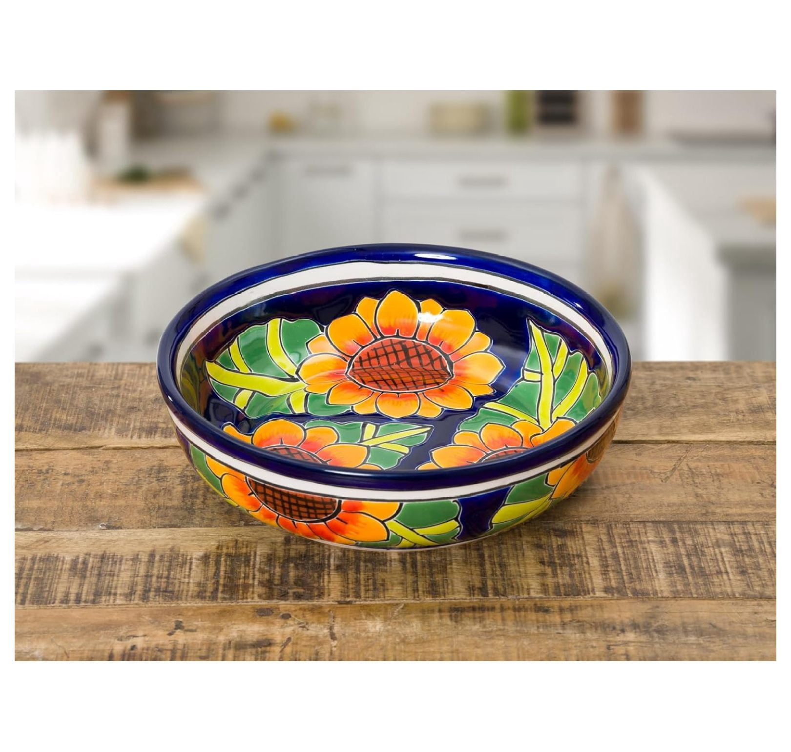 Large Ceramic Pasta Bowl – Hand Painted Tuscan Lemon Sunflower Design | Italian Dinnerware | Made In Italy | 12 Inch Serving Bowl