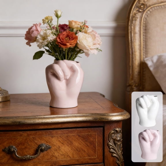 Ceramic Hand Shaped Vase and Organizer – Mini White Figurine for Desk Pen Holder, Toothbrush Holder, Makeup Brush Storage and Home Decor
