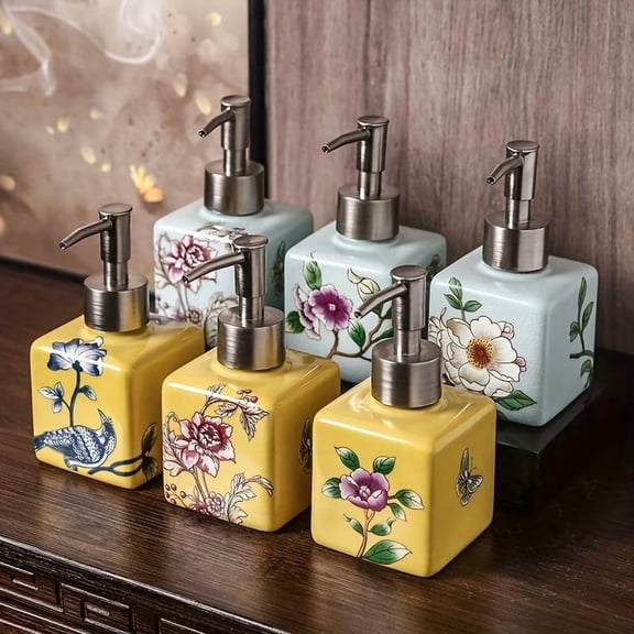 Ceramic Hand Soap Dispenser Freestanding Pump for Bathroom Kitchen Counter