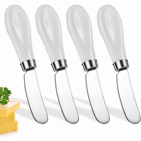 Ceramic Handle Butter Knife,4Pcs Stainless Steel Butter Spreader with Porcelain Handle for Kitchen,HXRH Cheese Spreader Knife for Household,Party