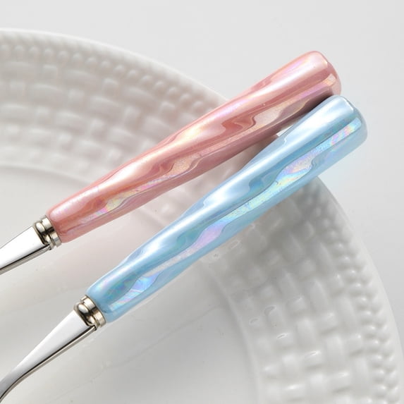 Ceramic Handle Stainless Fork Spoon Set Pearl Pattern Dessert Tableware Home