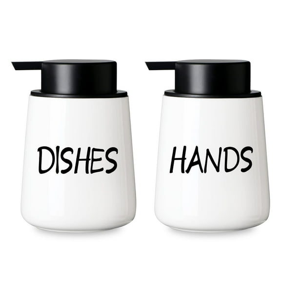 Ceramic Hands and Dishes Dispenser Set, Easy-to-Press Pump, 12oz (White)
