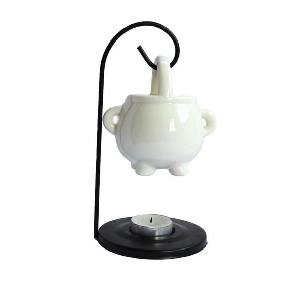 Ceramic Hanging Cauldron Aroma Diffuser for Wax Melts and Scented Oil, Halloween Decor with Iron Frame, Includes Tea Light Candle, Black Witch Pot Room Decor