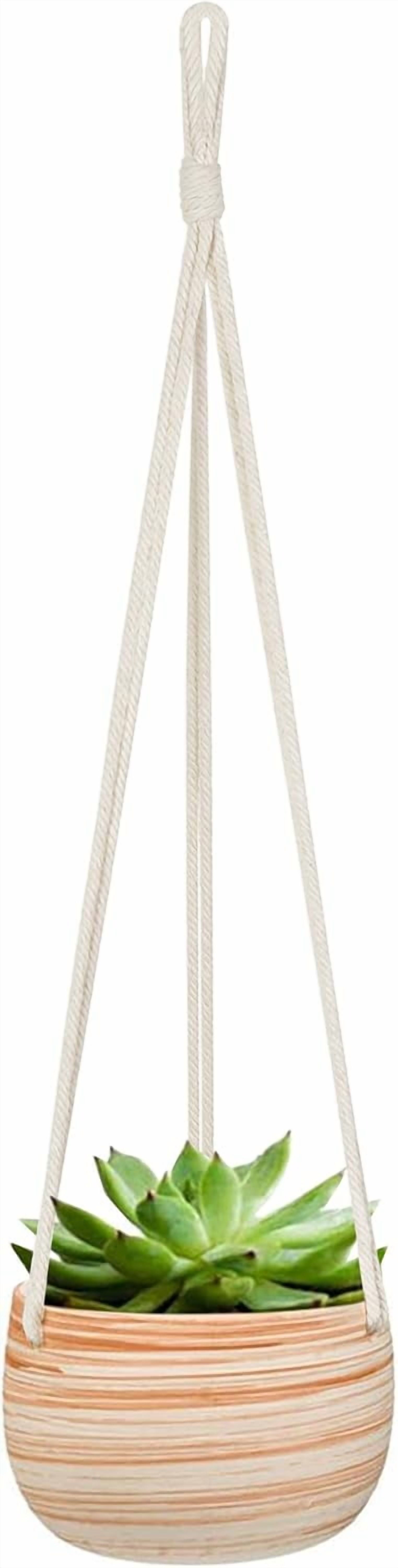 Ceramic Hanging Planter Macrame Plant Holder 5 Inch Cute Succulent Cactus Pot with Cotton Rope Hanger for Indoor Outdoor Decor, 1 Pack