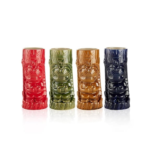 Ceramic Hawaiian Tiki Glasses Set of 4 (13.4 oz)