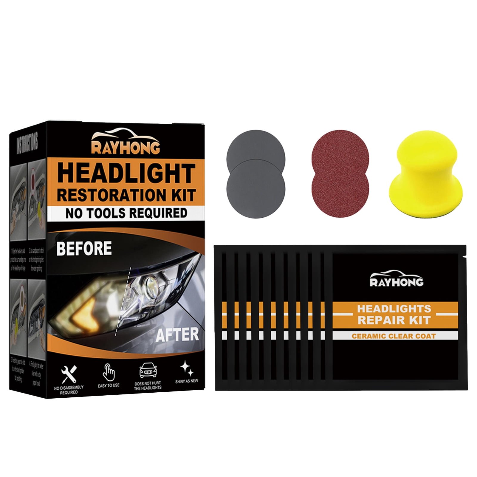 Ceramic Headlight Restoration Kit, Guaranteed to Last as Long as You Own Your Vehicle, 3 Easy Steps, No Power Tools Required