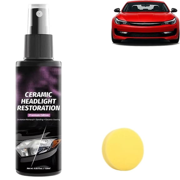 Ceramic Headlight Restoration Spray, Advanced Ceramic Coating Formula Headlight Cleaner and Oxidation Remover, Car Cleaning Supplies for Yellowed and Cloudy Headlights