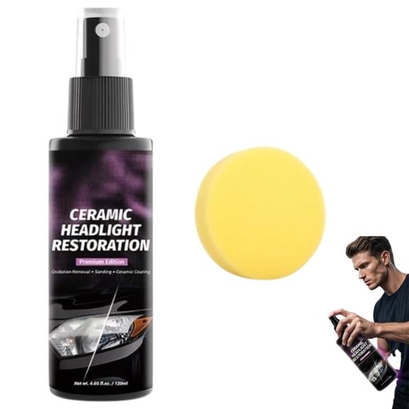 Ceramic Headlight Restoration Spray, Instant Clear Headlight Restoration Spray, Effortless Wipe