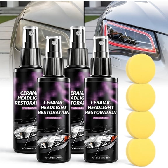 Ceramic Headlight Restoration Spray for Yellowed Cloudy Headlights4PCS