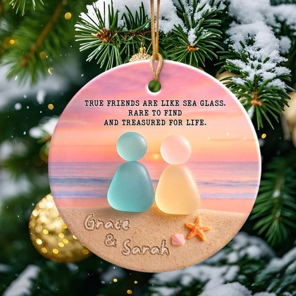 Ceramic Heart Ornament, Beach-Themed Friendship Decoration with Double-Sided Bright Print, Durable Keepsake for Christmas Tree Hanging, Car Decor, Home Display or Gift for Friends