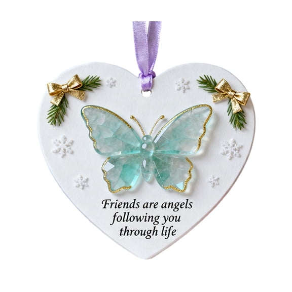 Ceramic Heart Pendant, Double-Sided Printed With Sea Glass Effect Butterfly, Friendship Keepsake For Friends