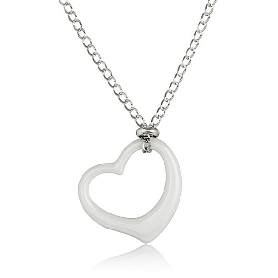 ELYA Women's White Curved Heart Charm Stainless Steel Necklace - 18"