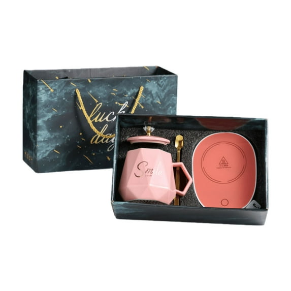 Ceramic Heated Mug with Intelligent Temperature Control, Gift for Business Events or Holidays, Stylish Cup Set with Spoons and Accessories for Coffee and Tea Lovers