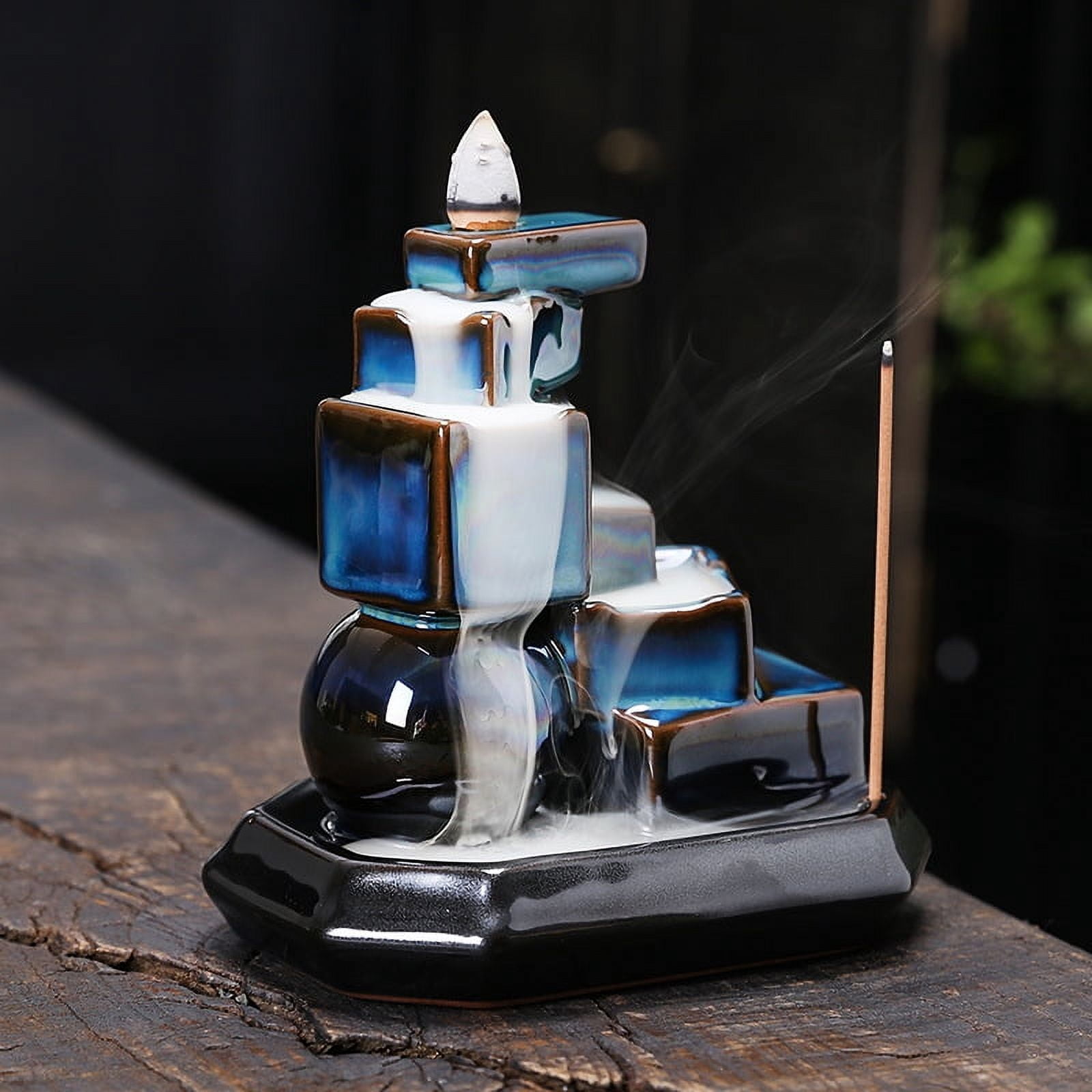 Ceramic High Mountain Flowing Water Backflow Incense Holder Creative Ball Square Blue Incense Stick Burner Home Decoration
