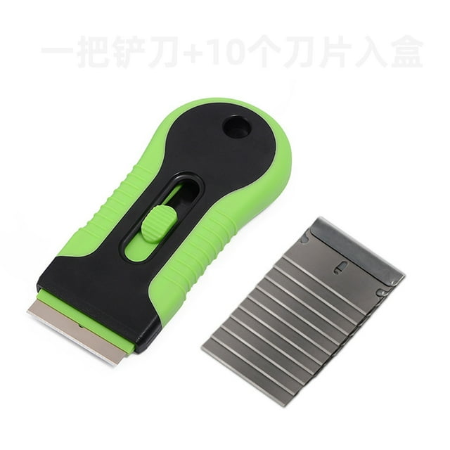 Ceramic Hob Scraper, Stove Glass Scraper with 10 Blades, Kitchen Scraper and Glass Scraper for Windows, Paint, Wallpaper, Glass(Green)