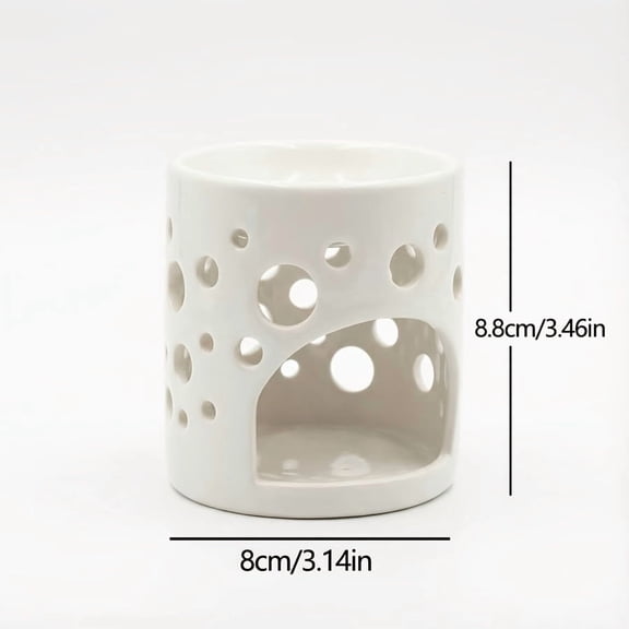 Ceramic Hollow Pattern Aroma Lamp & Tea Light Holder, Essential Oil Burner & Wax Melter, Incense Diffuser for Home Decor, White (Candle Not Included)