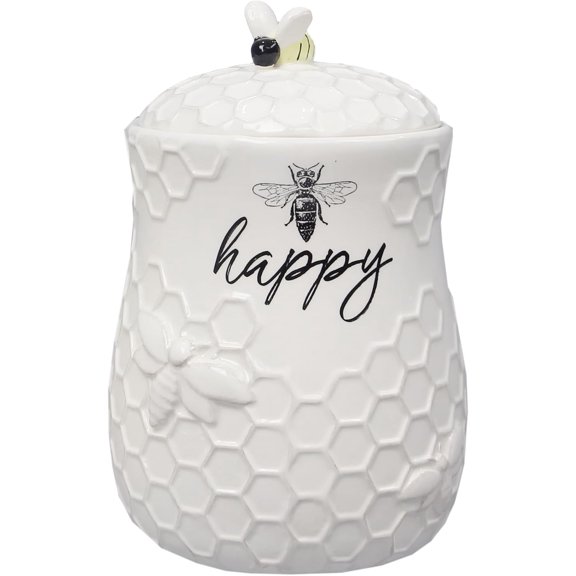. Ceramic Honey Bee Cookie Jar with Lid and Handle Honeycomb Design, 5.75" x 5.83" 7.87", Decorative Functional Kitchen Stora - Tea Canister