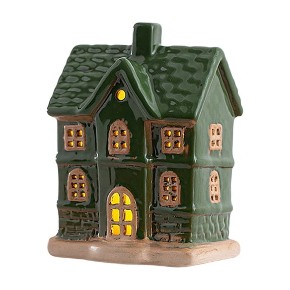 Ceramic Houses with LED Lights Glowing House Figurines Tabletop Decor Village Set Scene Props for Party and Celebrations