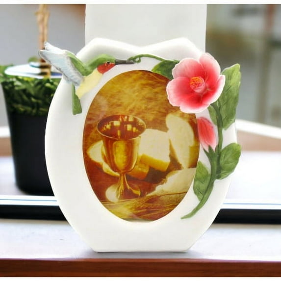 Ceramic Hummingbird Flower Photo Frame 5in Holds 3x4 Photo Vintage
