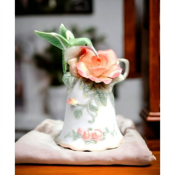 Ceramic Hummingbird Rose Bell Birdwatcher
