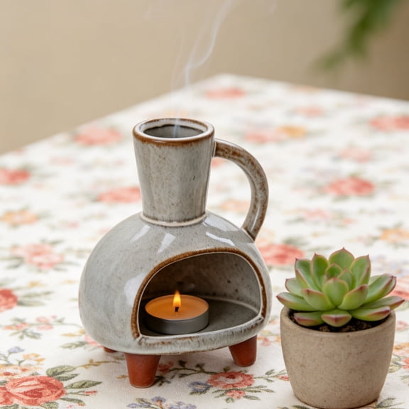 Ceramic Incense Bowl With Chimney, Rvkxad Small Fireplace Palo Aroma Diffuser, Miniature Chimney Censer Hippie Home Decor