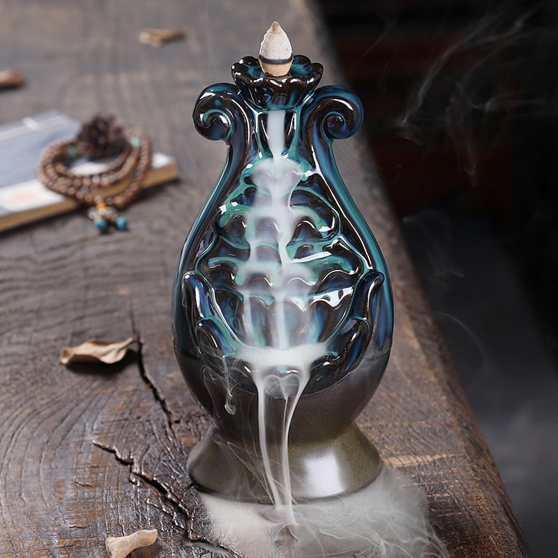Ceramic Incense Burner,Ruyi Bottle Shaped Household Backflow Aromatherapy Holder Waterfall Zen Smoke Incense Burner Garden Yoga Meditation Home Decor