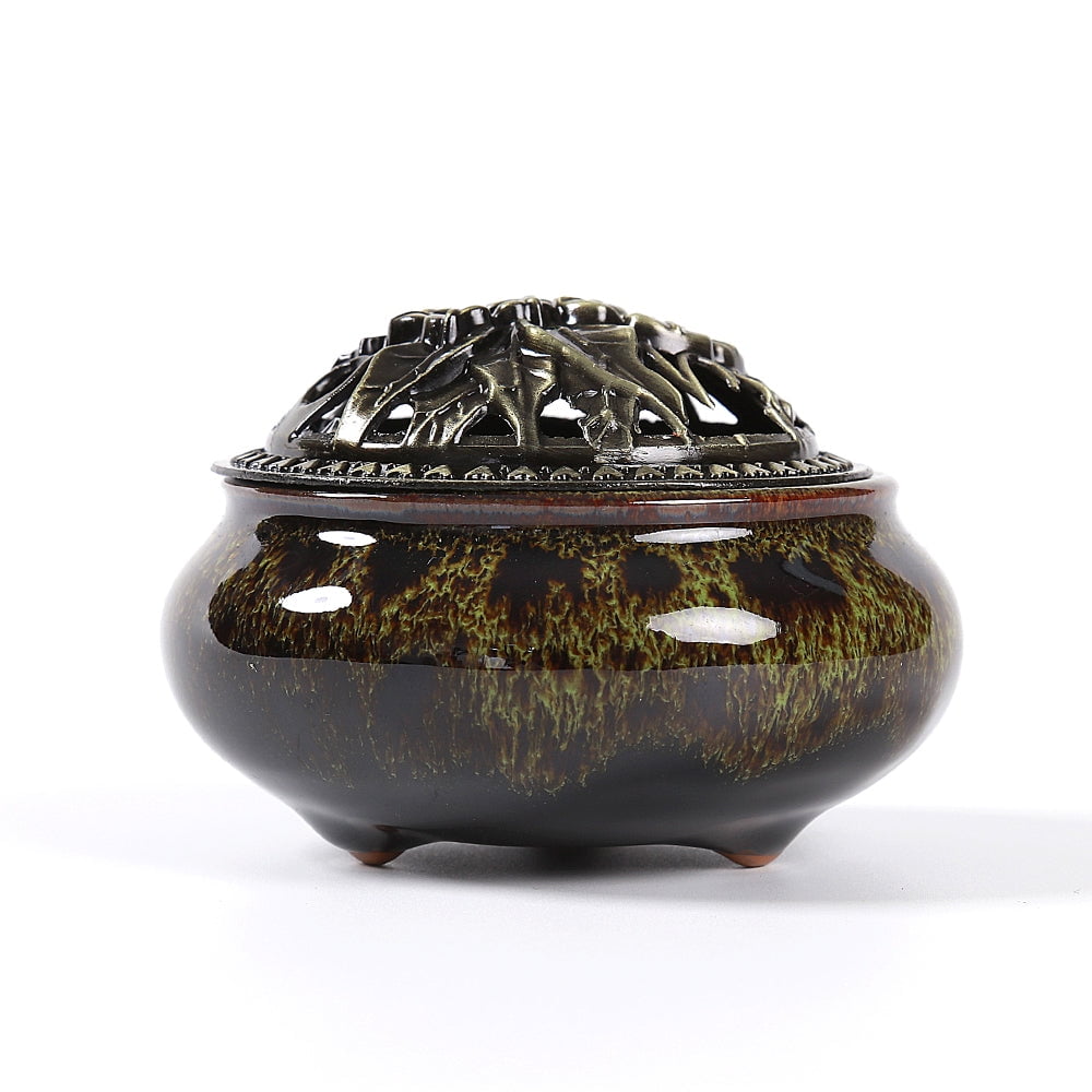 Ceramic Incense Burner with Incense Stick Holder + Insulation use for Stick or Coil Incense, Sage Cones and Frankincense