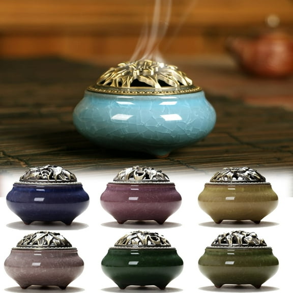 Ceramic Incense Burner with Lid, Bowl Burner Cone Incense Burner, Ceramic Censer Suitable for Incense/Cone/Coil/Sticks
