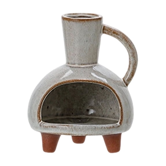 Ceramic Incense Burner with Miniature Chimney, Handcrafted Aroma Diffuser for Palo Santo and Smudging, Bohemian Home Decor